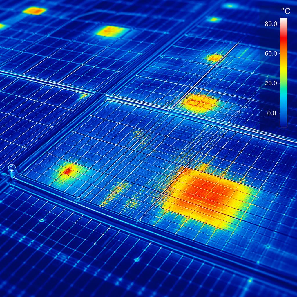 Radiometrische Wärmebildaufnahme mit Hotspot-Analyse auf PV-Modulen